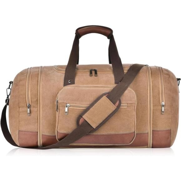 Canvas Duffle Bag for Travel,Expandable Carry on Bag,Overnight Weekend - Picture 1 of 6